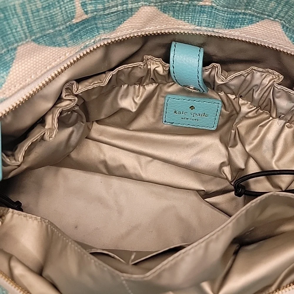 Kate Spade diaper Bag blue & white polka dot Aqua W Changing Pad & Coin Purse